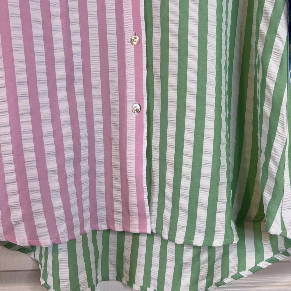 NWT Homebody Seersucker Colorblock Striped Puff LongSleeve  Button Up Sz Small - Picture 5 of 8